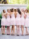 Affordable Scoop Neck Pink Lace Sashes / Ribbons Short/Mini Bridesmaid Dress #PWD01012468