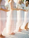 Hot Empire Pearl Pink Chiffon High Low Beading Asymmetrical Bridesmaid Dress #PWD01012469