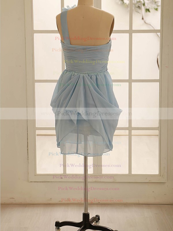 Stunning Flower(s) Chiffon Short/Mini One Shoulder Light Sky Blue Bridesmaid Dress #PWD01012471
