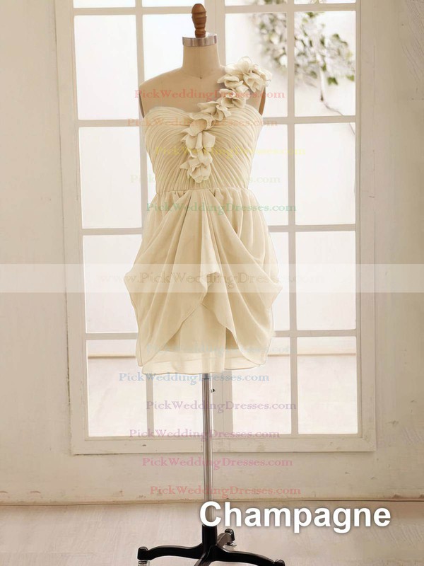 Stunning Flower(s) Chiffon Short/Mini One Shoulder Light Sky Blue Bridesmaid Dress #PWD01012471