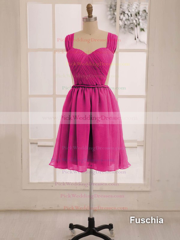 Knee-length Sweetheart Straps Pearl Pink Chiffon Sexy Backless Bridesmaid Dress #PWD01012473