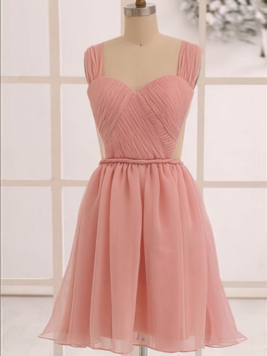 Knee-length Sweetheart Straps Pearl Pink Chiffon Sexy Backless Bridesmaid Dress #PWD01012473