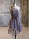 Perfect Light Slate Gray Chiffon Flower(s) Short/Mini One Shoulder Bridesmaid Dress #PWD01012476
