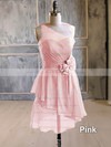 Perfect Light Slate Gray Chiffon Flower(s) Short/Mini One Shoulder Bridesmaid Dress #PWD01012476