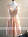 V-neck Chiffon Lace Knee-length Pearl Pink Latest Bridesmaid Dress #PWD01012478
