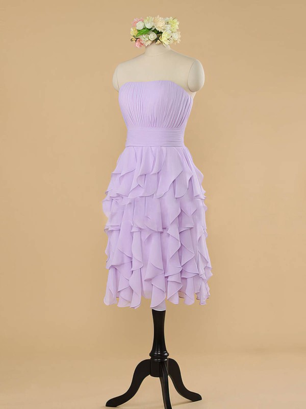 Strapless Chiffon Tiered Cute Knee-length Bridesmaid Dresses #PWD01012483