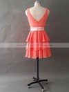 Elegant V-neck Watermelon Chiffon Short/Mini Tiered Bridesmaid Dresses #PWD01012495