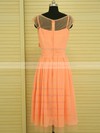 Scoop Neck Glamorous Orange Knee-length Chiffon Beading Bridesmaid Dress #PWD01012499