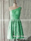 Sage One Shoulder Lace Classic Short/Mini Ruffles Bridesmaid Dress #PWD01012505