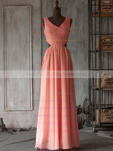 Floor-length V-neck Modest Chiffon with Ruffles Bridesmaid Dresses #PWD01012506