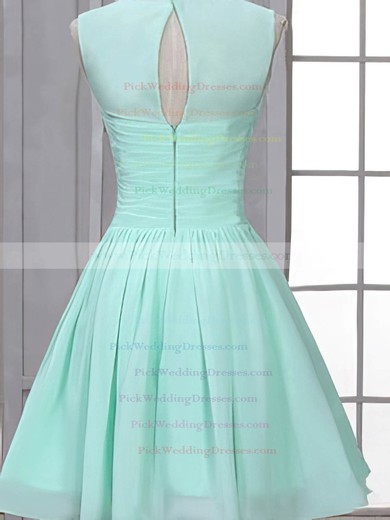 Girls Scoop Neck Chiffon Ruffles Short/Mini Bridesmaid Dress #PWD01012507