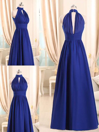 A-line Royal Blue Halter Chiffon Ruffles Different Bridesmaid Dresses #PWD01012508