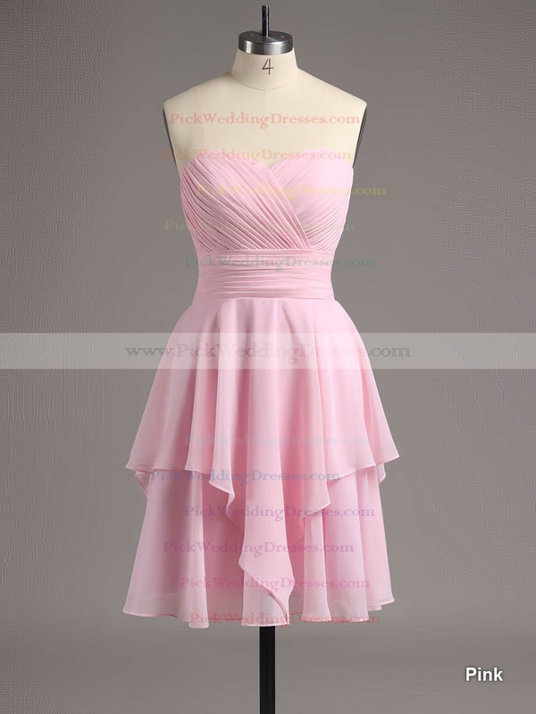 Sweetheart Short/Mini Ruffles Chiffon Pretty Pink Bridesmaid Dresses #PWD01012513