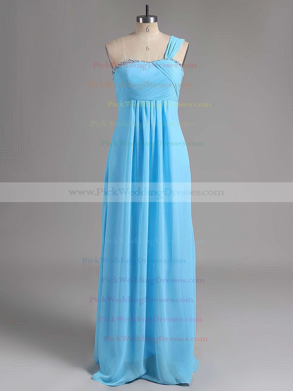 Beautiful Beading Chiffon Empire Lace-up One Shoulder Bridesmaid Dresses #PWD01012515
