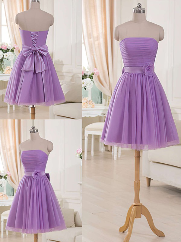 Strapless Short/Mini Lilac Tulle Sashes/Ribbons Cute Bridesmaid Dresses #PWD01012517