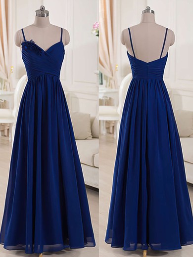 Chiffon Ruffles V-neck Spaghetti Straps Online Royal Blue Bridesmaid Dresses #PWD01012518
