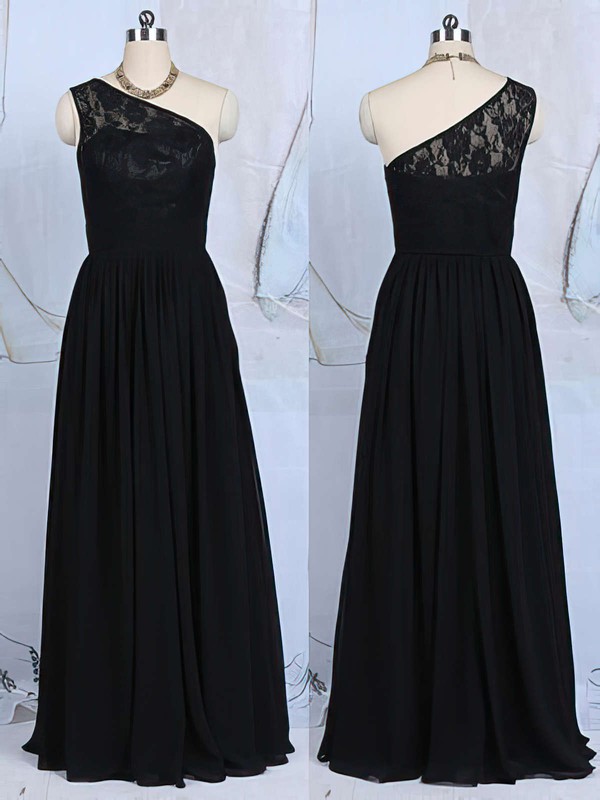 Promotion A-line Black Lace Chiffon One Shoulder Bridesmaid Dresses #PWD01012520