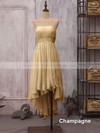 High Low Strapless Ruffles Chiffon Unique Asymmetrical Bridesmaid Dress #PWD01012523