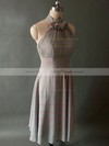 Gray Chiffon Pleats Knee-length Halter Modest Bridesmaid Dresses #PWD01012531