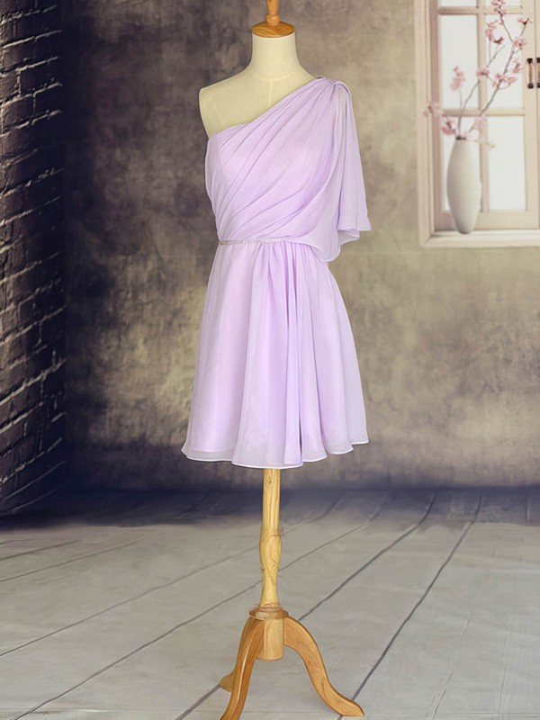 Amazing 1/2 Sleeve Lilac Chiffon Short/Mini One Shoulder Bridesmaid Dresses #PWD01012533