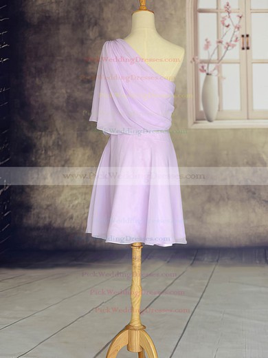 Amazing 1/2 Sleeve Lilac Chiffon Short/Mini One Shoulder Bridesmaid Dresses #PWD01012533