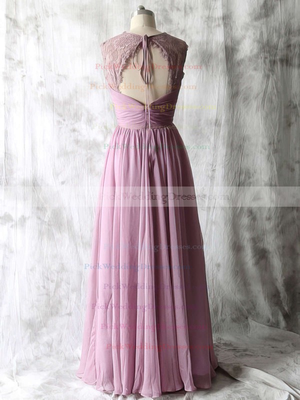 Elegant Chiffon and Lace A-line Open Back V-neck Bridesmaid Dresses #PWD01012534