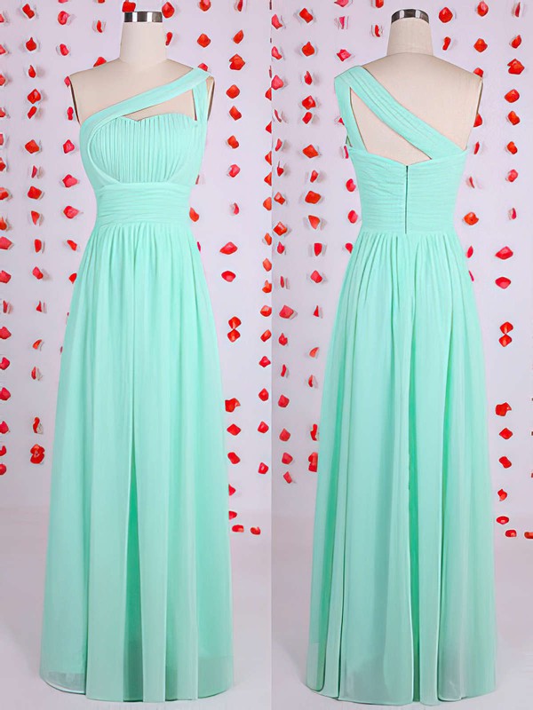 Sheath/Column Green Chiffon Discounted One Shoulder Bridesmaid Dresses #PWD01012536