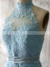 Blue Lace Tulle Appliques Short/Mini High Neck Bridesmaid Dresses #PWD01012538