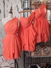 Sheath/Column Watermelon Chiffon Short/Mini One Shoulder Bridesmaid Dresses #PWD01012540