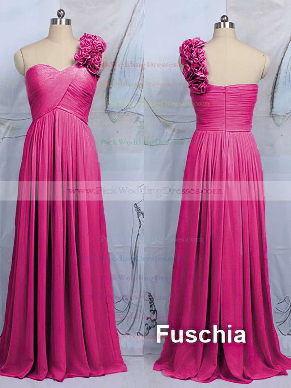 Stunning Sheath/Column Lilac Chiffon Flower(s) One Shoulder Bridesmaid Dress #PWD01012545