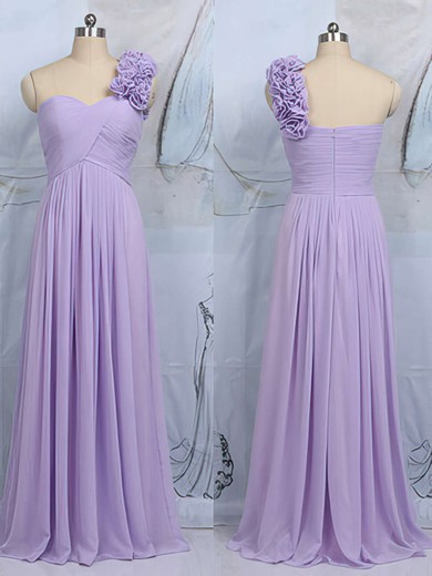 Stunning Sheath/Column Lilac Chiffon Flower(s) One Shoulder Bridesmaid Dress #PWD01012545