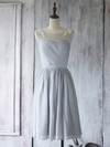 Nice Light Slate Gray Chiffon Tulle Appliques Lace Scoop Knee-length Bridesmaid Dress #PWD01012560