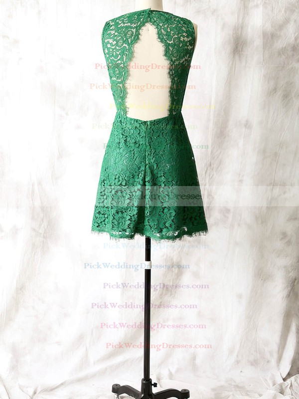 Green Scoop Neck Sheath/Column Short/Mini Newest Lace Bridesmaid Dress #PWD01012561