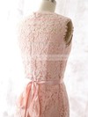 Latest Pink Lace with Sashes/Ribbons Knee-length Sheath/Column Bridesmaid Dress #PWD01012562