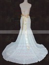 Hot Strapless Ivory Lace Sashes / Ribbons Trumpet/Mermaid Court Train Wedding Dress #PWD00021424