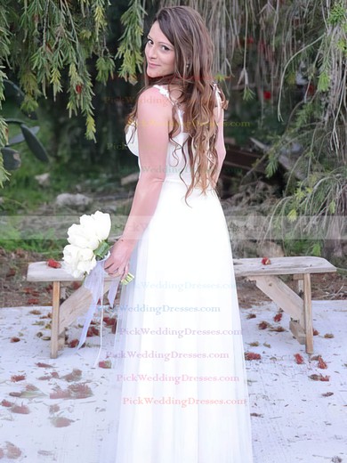 Simple White Tulle Spaghetti Straps Sweetheart Floor-length Wedding Dresses #PWD00021434