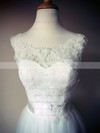 Stunning Scoop Neck White Lace Tulle Sashes / Ribbons Floor-length Wedding Dresses #PWD00021435