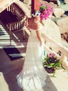 White Off-the-shoulder Chiffon Lace Sexy Split Front Wedding Dress #PWD00021438