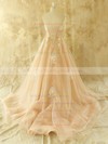 Champagne Organza Appliques Lace Strapless Lace-up Chapel Train Wedding Dresses #PWD00021441
