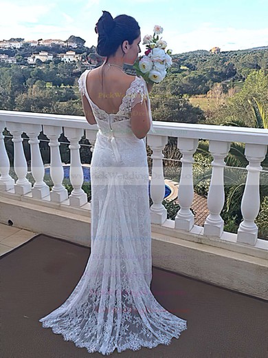 Different Watteau Train Ivory Lace Cap Straps Off-the-shoulder Wedding Dresses #PWD00021460