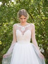 White Tulle with Appliques Lace Scoop Neck Long Sleeve Wedding Dresses #PWD00021482