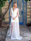 Fashion Lace Chiffon V-neck Ivory Straps Open Back Wedding Dress #PWD00021483