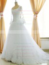 Classic Princess Tulle Square Neckline Appliques Lace Long Sleeve  Chapel Train Wedding Dress #PWD00021485