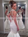 Lace Tulle Trumpet/Mermaid White Appliques Glamorous High Neck Wedding Dresses #PWD00021502