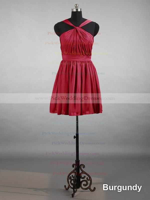 Classy V-neck Chiffon with Ruffles Watermelon Short/Mini Bridesmaid Dresses #PWD01012144