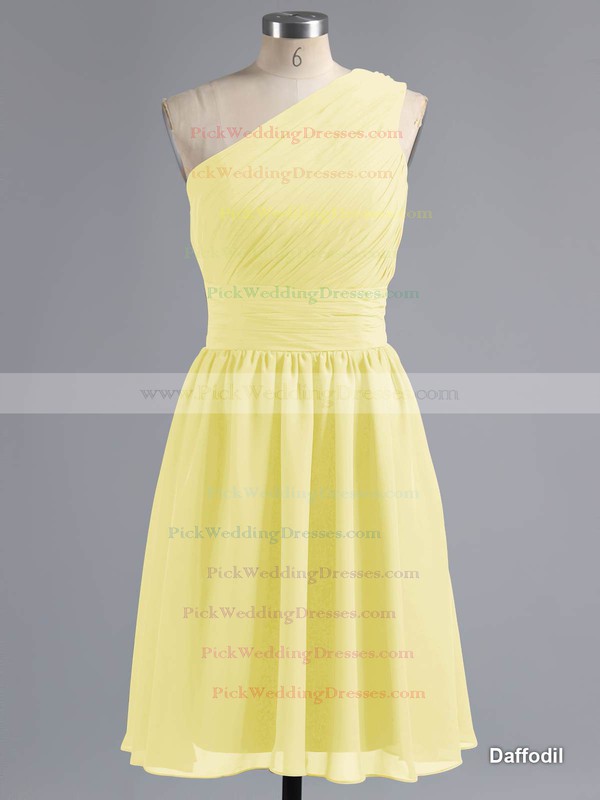 One Shoulder Chiffon Ruffles Online Knee-length Bridesmaid Dresses #PWD01012181