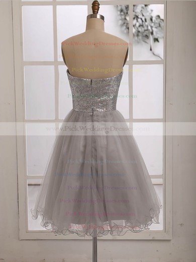Cheap Tulle Sequined Sweetheart Knee-length Silver Bridesmaid Dress #PWD01012186