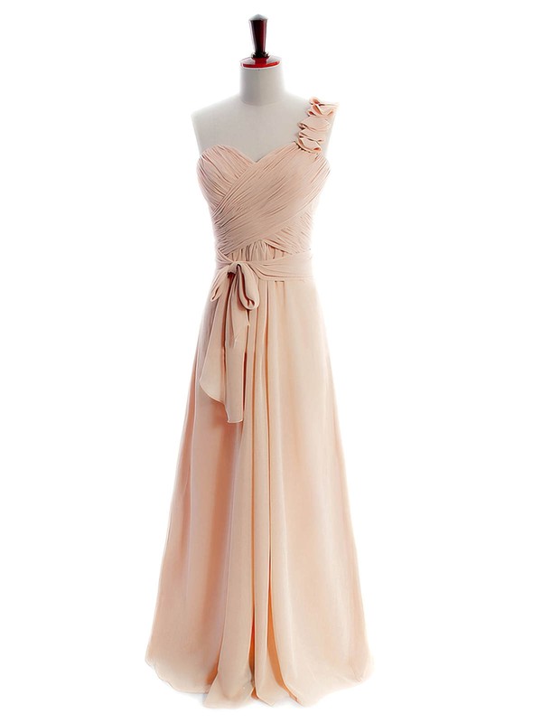 Affordable One Shoulder Chiffon with Sashes / Ribbons Bridesmaid Dresses #PWD01012597