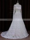 Unique Long Sleeve Ivory Lace Beading Scoop Neck Wedding Dresses #PWD00021634