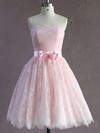 Short/Mini Pink Modest Lace Sashes / Ribbons Strapless Wedding Dresses #PWD00021635